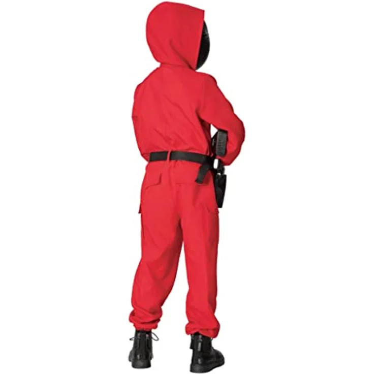 Maskworld Korean Game Aufseher Kostüm für Kinder, roter Overall ohne Maske mit Reißverschluss und funktionalen Taschen, Karneval Halloween Verkleidung – Bild 2