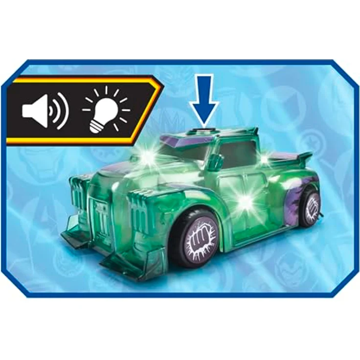 Dickie Toys Marvel Light Hero Hulk, Spielzeug-Auto 1:32 mit Licht- und Soundeffekten, grünes Design mit Friktion und original Hulk-Sounds – Bild 4