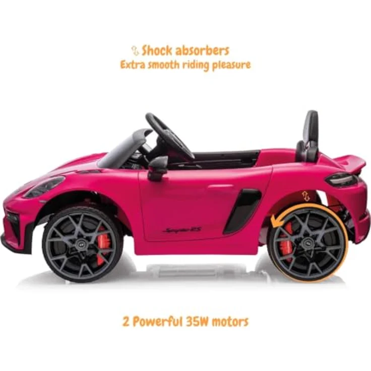 Vrooomy Kinder Elektroauto Porsche 718 Spyder RS, 12V mit Fernbedienung, rosa, für 1 bis 5 Jahre, MP3-Player, LED-Beleuchtung, Sicherheitsgurt – Bild 5