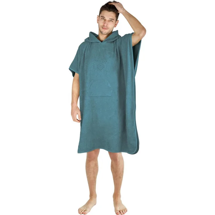 normani Badeponcho Sitra, Strandponcho aus 100 % Bio-Baumwolle mit Kapuze und Bauchtasche, 90x105 cm