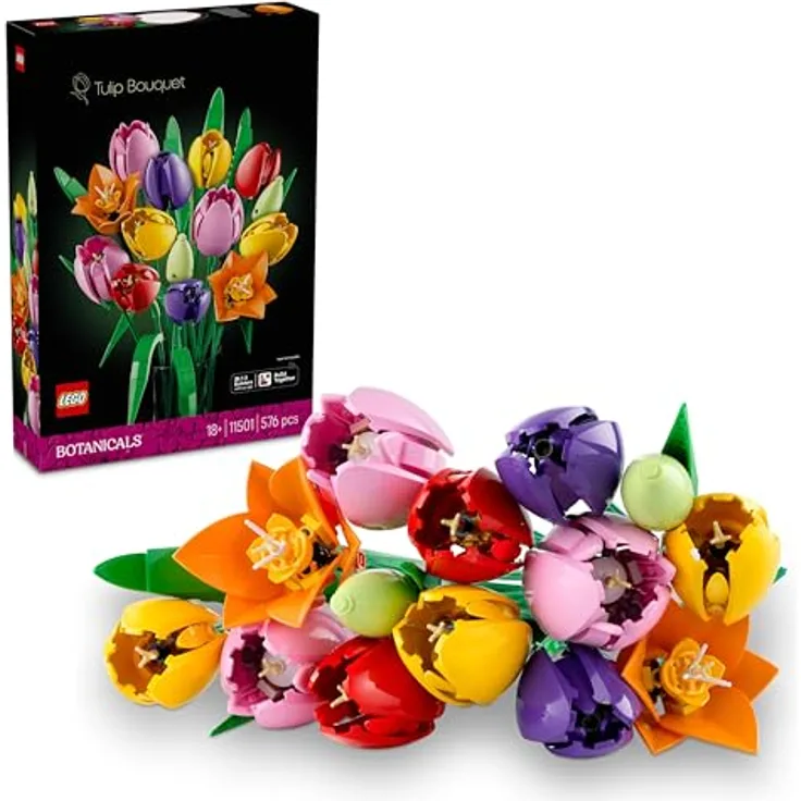 LEGO Botanicals Tulpenstrauß 11501, DIY Bastelset mit 14 künstlichen Tulpen in 5 Farben für Dekoration im Zuhause und Schreibtisch, ideales Geschenk für Frauen