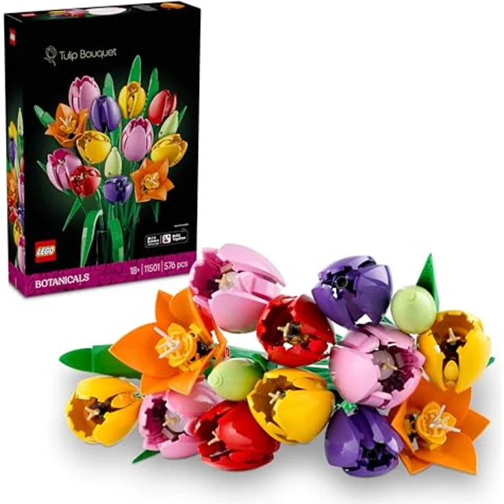 LEGO Botanicals Tulpenstrauß 11501, DIY Bastelset mit 14 künstlichen Tulpen in 5 Farben für Dekoration im Zuhause und Schreibtisch, ideales Geschenk für Frauen – Bild 1