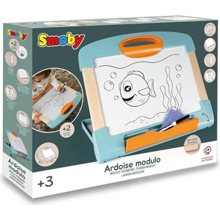 Smoby Modulo Slate, Tisch-Maltafel aus Holz und Kunststoff mit magnetischer weißer Seite, Ablagefach und wasserlöslichem Filzstift, 38 x 30,5 x 27 cm – Bild 5