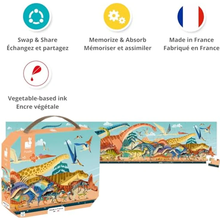 Janod Kinder-Panoramapuzzle Dino, 100 Teile, 1 Meter lang, FSC-zertifizierte Pappe, Pflanzenfarbe, ab 6 Jahre, J05831 – Bild 5