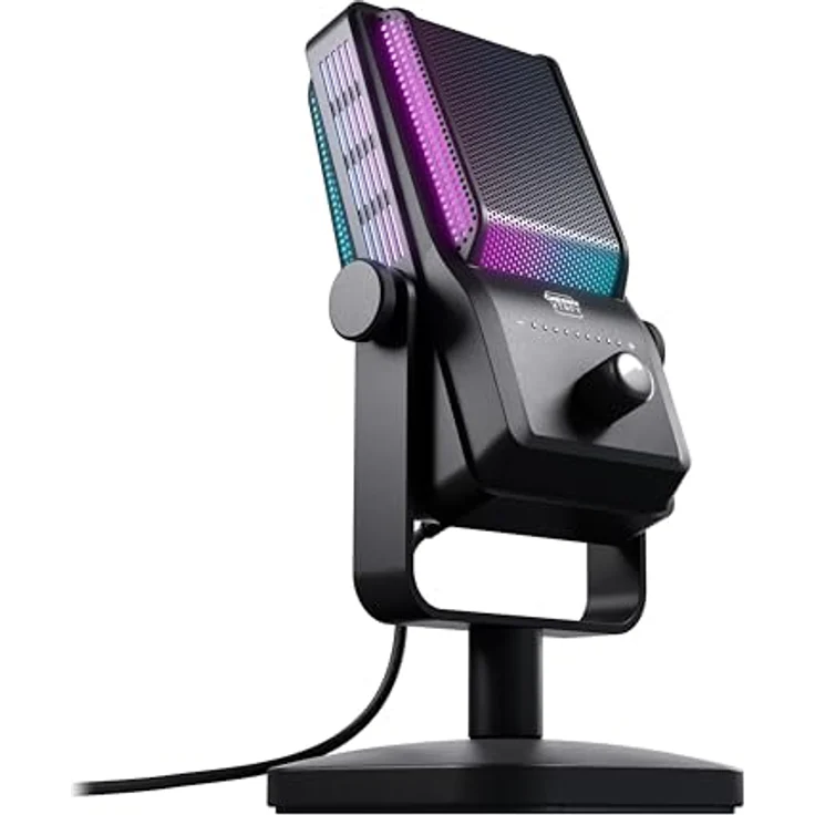 CHERRY XTRFY NGALE R, Premium-USB-Mikrofon für Aufnahmen, Gaming & Streaming, Cardioid, Plug & Play, Low-Cut-Filter, RGB-Beleuchtung, Retro-Design, Schwarz – Bild 1