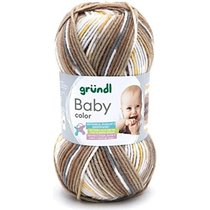 Gründl Baby color (Strick- und Häkelgarn mit wollartigem Charakter aus 70% Polyacryl und 30% Polyamid, 50 g / 150 m, Nadelstärke: 3,5-4,5, 1 x 50 g), sand braun natur gelb multicolor – Bild 1