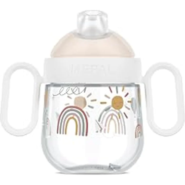 Mepal Mio Antitropf-Trinklernbecher, auslaufsicher mit transparentem Deckel, 200 ml, leicht zu haltende Griffe, Farbe Sunshine & Rainbow – Bild 2