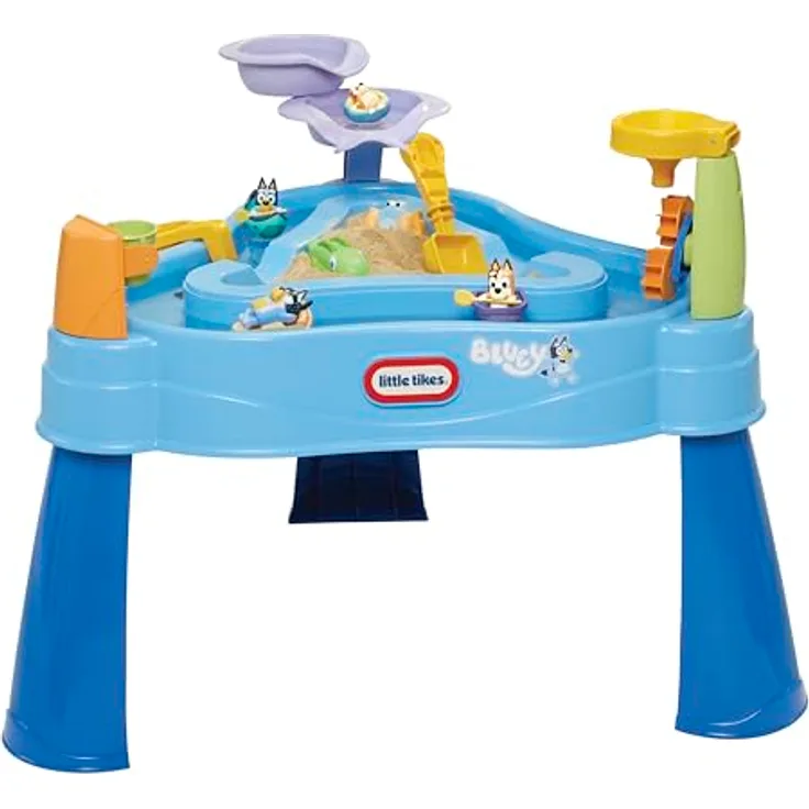 little tikes Bluey Beach Water Table, 2-in-1 Wassertisch mit 6 Zubehörteilen und Bluey Figuren, für Kinder von 1-6 Jahren