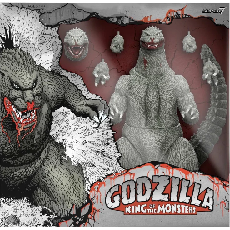 Super7 Godzilla (1989) Toho Ultimates Actionfigur, 24 cm in Graustufen-Comic-Optik „Thirsty for Blood“