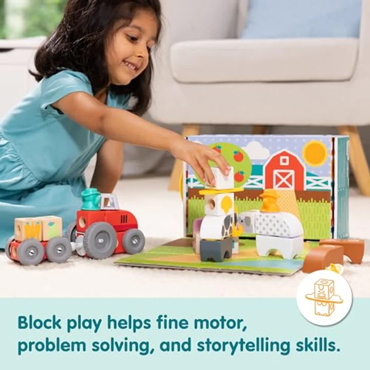 Melissa & Doug Blockables Bauernhof Bauset, 56-teiliges Set mit Holzbausteinen, Steckverbindungen und Filzaccessoires für kreatives Spiel, für Kinder ab 2 Jahren – Bild 5