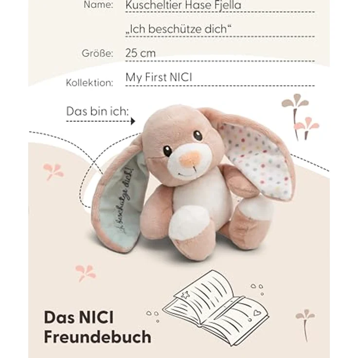 NICI Kuscheltier Hase Fjella Ich beschütze Dich 25cm - rosa - Stofftier aus weichem Plüsch, niedliches Plüschtier zum Kuscheln und Spielen, für Kinder & Erwachsene, tolle Geschenkidee – Bild 5