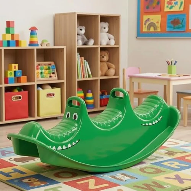 Dantoy Schaukelpferd mit 3 Sitzen, Kinderwippe aus langlebigem Kunststoff, grünes Krokodil für drinnen und draußen, 1-5 Jahre, hergestellt in Dänemark – Bild 5