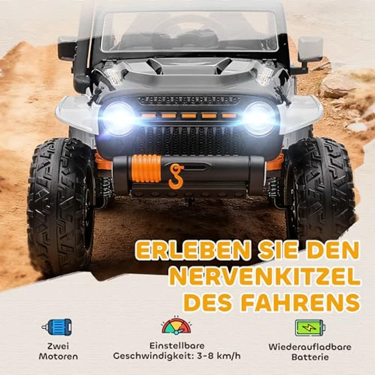 AIYAPLAY AIYAPLAY Kinder Elektroauto, 12V elektrisches Kinderfahrzeug mit Fernbedienung, 2 Motoren, LED-Lichtern, Musik und Eltern-Kind-Sitz, Weiß, für 3-8 Jahre – Bild 3