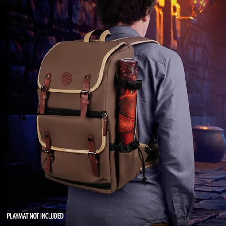 ENHANCE Sammelkarten-Aufbewahrungsbox Rucksack in voller Größe, Platz für Kartenordner und TCG-Zubehör, mit Spielmattenhalter und Regenschutz, hellbraun – Bild 3