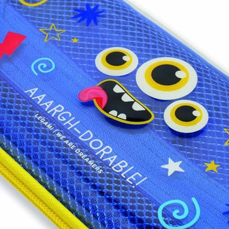 Legami Wonderwow Federmäppchen, Monster Motiv, 2 Fächer und Stifthalter, Innenfach mit Netzstoff, Reißverschluss, 23 x 11 x 5 cm – Bild 4