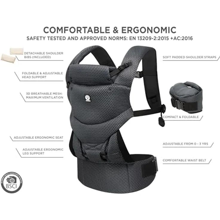 Dooky Babytrage Urban Comfort, ergonomische Trage für 3,5 bis 15 kg, faltbar, Grey Sapphire – Bild 4