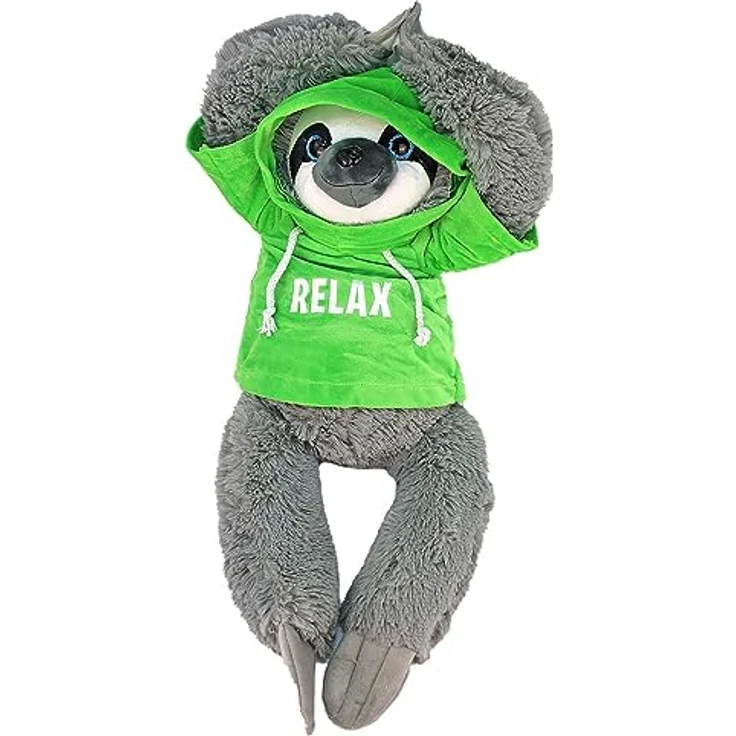 BEMIRO Faultier Kuscheltier mit Kapuze - grün Relax - ca. 70 cm, Faultier Kuscheltier mit Pulli, Kletthände zum anhängen, Plüschtier Faultier mit Hoodie – Bild 1