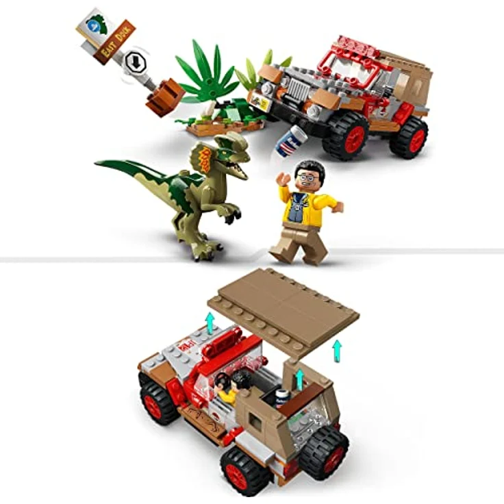LEGO 76958 Jurassic Park Hinterhalt des Dilophosaurus, Dinosaurier Spielzeug Set mit Figur und Jeep für Kinder ab 6 Jahren – Bild 3
