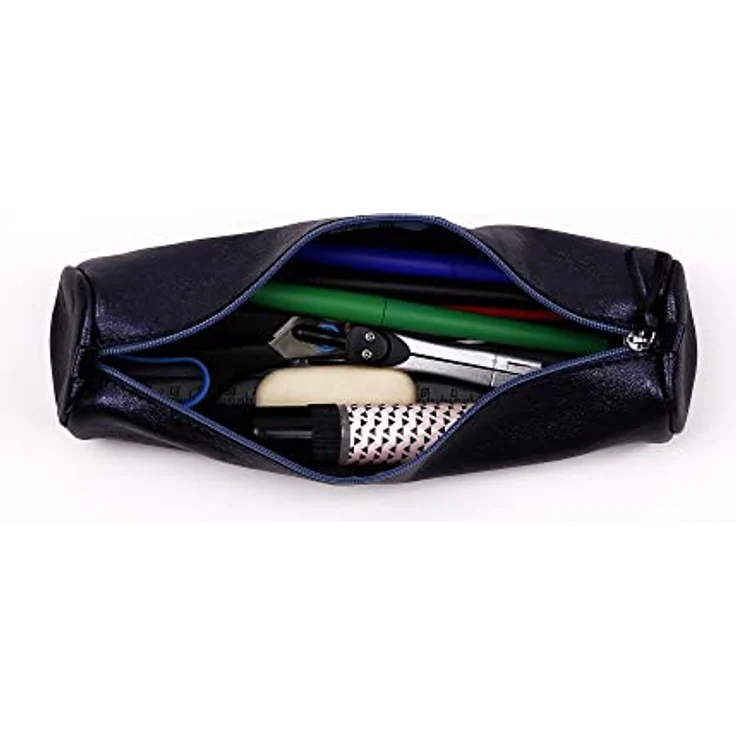 Clairefontaine 8694C Schlampermäppchen, rund, aus Leder mit Perlmutt-Effekt, 5,5 x 22cm, petrolblau, robust und praktisch – Bild 2