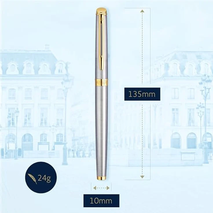 Waterman Hémisphère, Schreibstift aus gebürstetem Edelstahl mit goldplattierten Details, blau – Bild 3