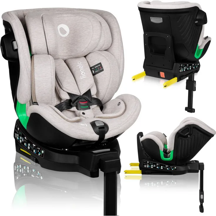 lionelo Autokindersitz HARMONY I-SIZE, ab Geburt bis 12 Jahre, 0-36 kg, (Set), Basis 360'/ISOFIX/i-Size/Gürtelalarm, Bambusstoff, viele Annehmlichkeiten