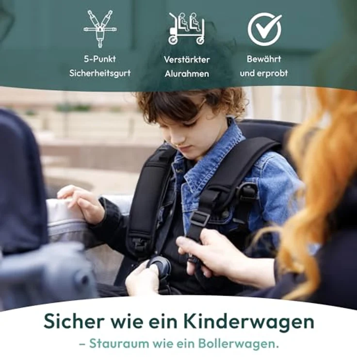 Wonderfold L2 Kombikinderwagen für 2 Kinder, kompakter Bollerwagen mit seitlicher Tür, flexible Sitzbänke, 360°-Räder und Klappmechanismus, schwarz – Bild 5