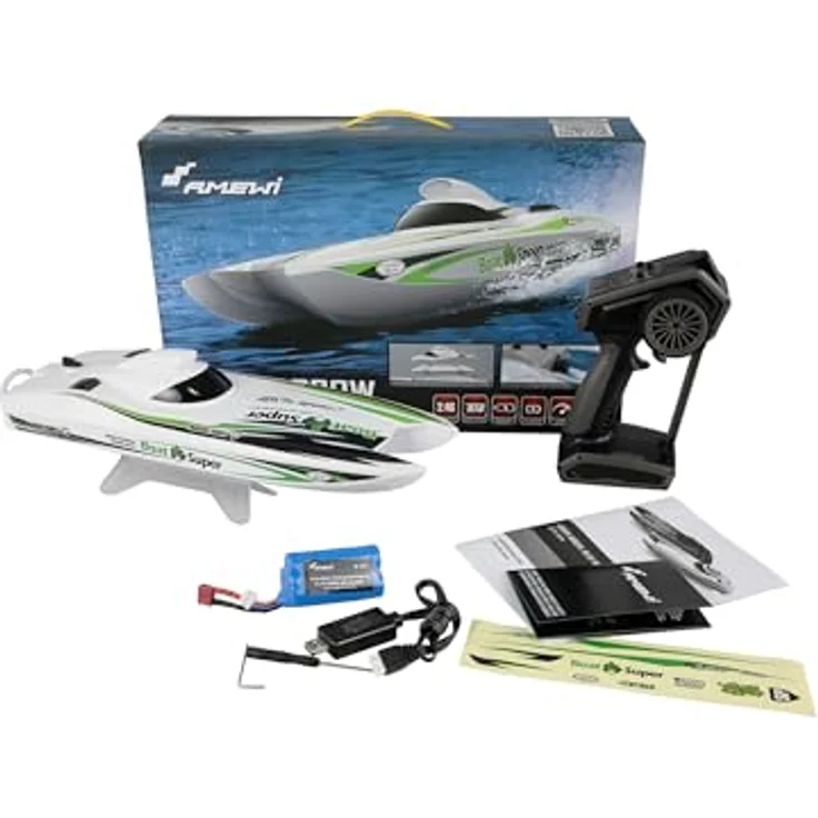Amewi Katamaran Jetboot Green Arrow, Brushless Speedboot mit 30 km/h Höchstgeschwindigkeit, RTR-Set – Bild 1