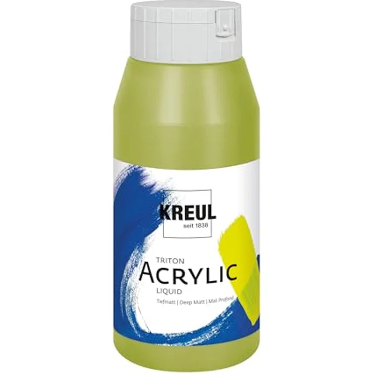 KREUL Solo Goya Triton Acrylfarbe olivgrün hell, 750 ml Flasche, schnell und matt trocknend, wasserbasierte Dispersionsfarbe in Studioqualität – Bild 1
