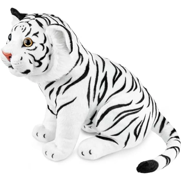 BRUBAKER Tiger Kuscheltier - 30 cm Stofftier - Baby Plüschtier Raubkatze Sitzend - Kinder Plüsch Spielzeug - Weiß – Bild 2