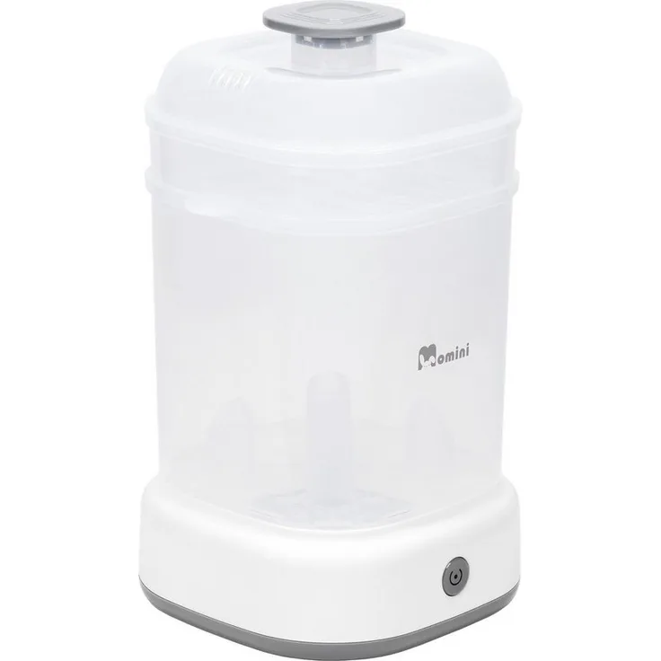 MOMINI QuickSteam Dampfsterilisator, kompaktes Gerät mit intuitiver Ein-Knopf-Bedienung und großer Kapazität aus Edelstahl