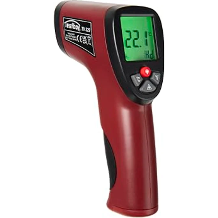 Testboy TV 329 Infrarot-Thermometer, 12:1 Optik, -50 bis +550 °C, mit Laserpunkt und hintergrundbeleuchtetem LCD – Bild 1