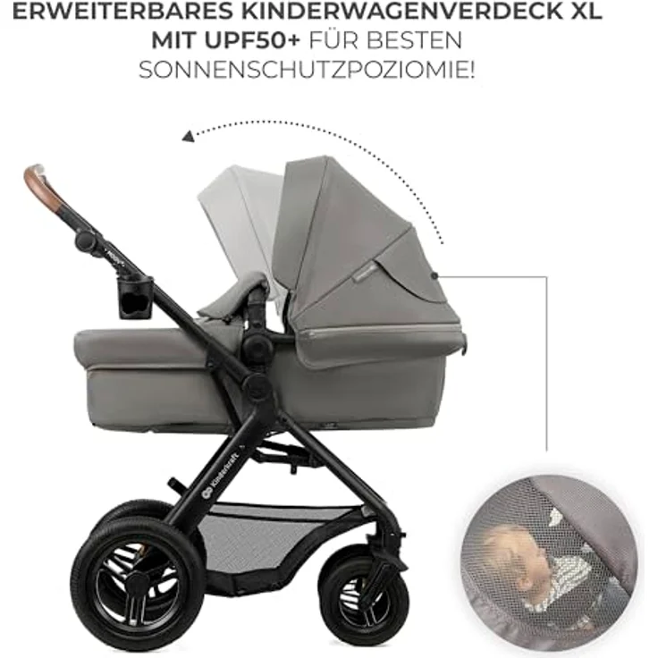 Kinderkraft MOOV 2 AIR 3-in-1 Kinderwagen, Aufblasbare Räder, 2-in-1-Sitz, inkl. Mink PRO i-Size, bis 27 kg, UPF50+ Verdeck, Grau – Bild 14