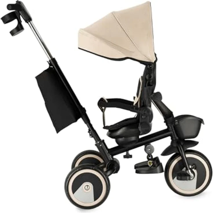 MoMi IVI 3-in-1 Kinderdreirad, beige, mit 360° drehbarem Sitz, Schiebestange & Sonnendach, 3-Punkt-Gurt, PU-Räder – Bild 21