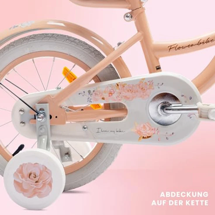 sun baby Mädchenfahrrad 14 Zoll Flower Bike mit Abnehmbarer Schubstange, für Mädchen von 2-6 Jahre (Aprikose) – Bild 4