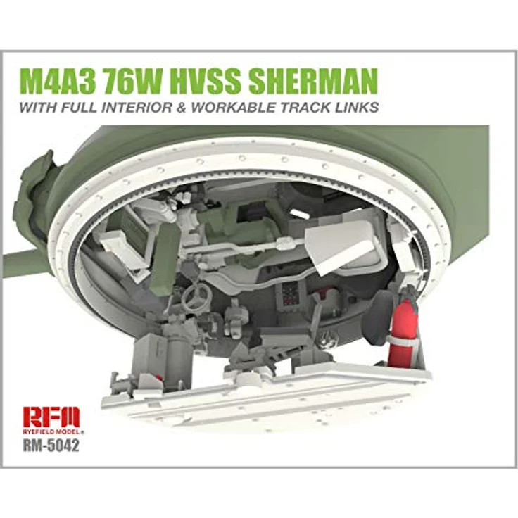 Rye Field Model M4A3 76W HVSS Sherman, Modellfahrzeug im Maßstab 1:35 mit vollständiger Innenausstattung, Höhe 28 cm, ideal für Modellbau-Enthusiasten – Bild 4