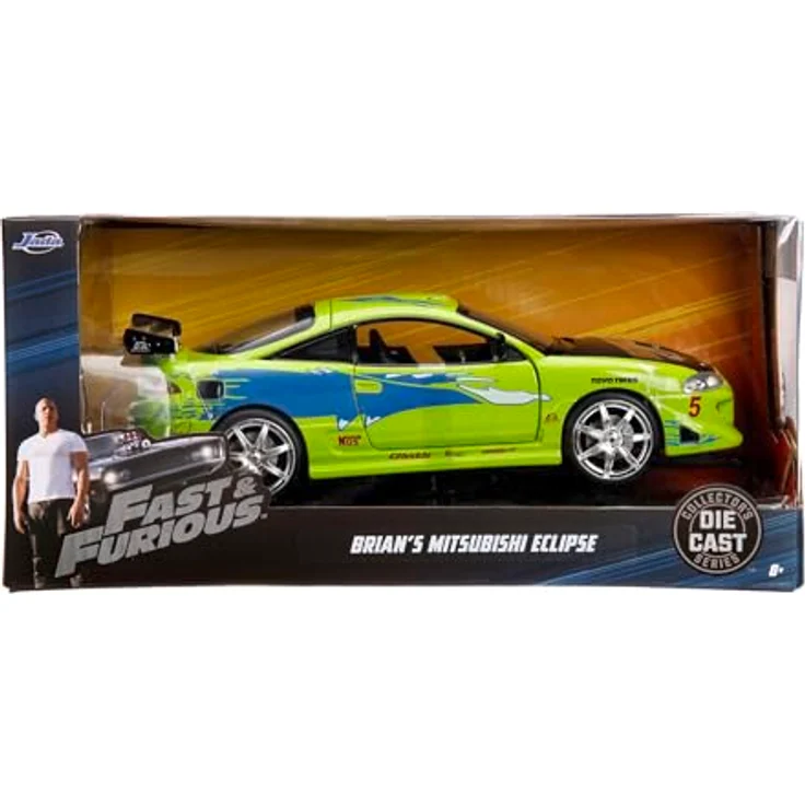 Jada Fast & Furious 1995 Mitsubishi Eclipse, Modellauto im Maßstab 1:24 mit funktionierenden Türen und Kofferraum, grün – Bild 8