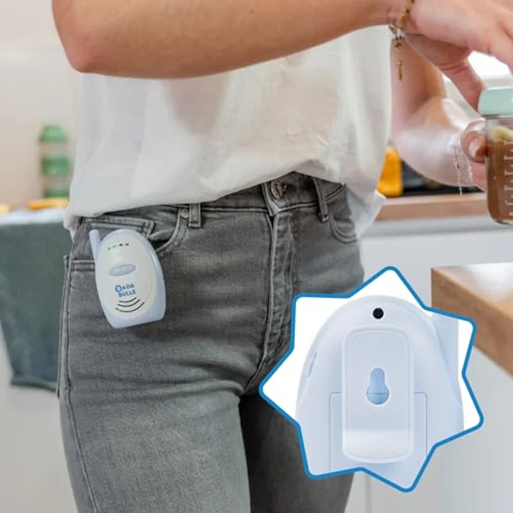 Badabulle Audio-Babyphone 300m Reichweite, akustischer und visueller Alarm, Batterie- und Netzbetrieb, kompakt mit Gürtelclip – Bild 6