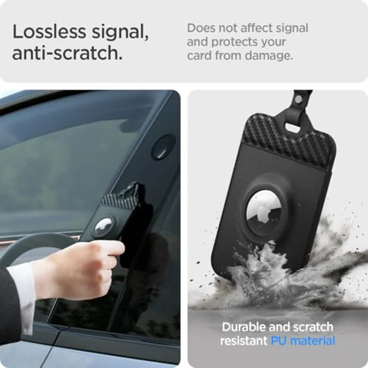 Spigen Air Fit Schlüssel Karten Halter für Tesla Model Y (~2025 Juniper) und Model 3 (~Highland 2024 2025), 2er Set aus PU Leder mit Karbonfaser-Akzenten, schwarz – Bild 3