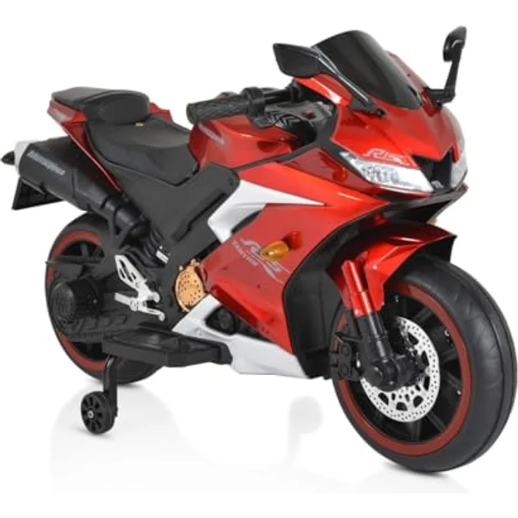 Moni Elektro-Kindermotorrad Motocross, Belastbarkeit 30 kg, MP3-Funktion Bluetooth Stützräder Lichter, in Rot – Bild 3