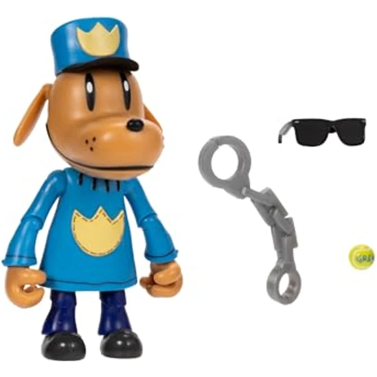 Dog Man 13 cm Dog Man Figur mit 16 Artikulationspunkten und Zubehör, inkl. Brille, Tennisball und Handschellen – Bild 3