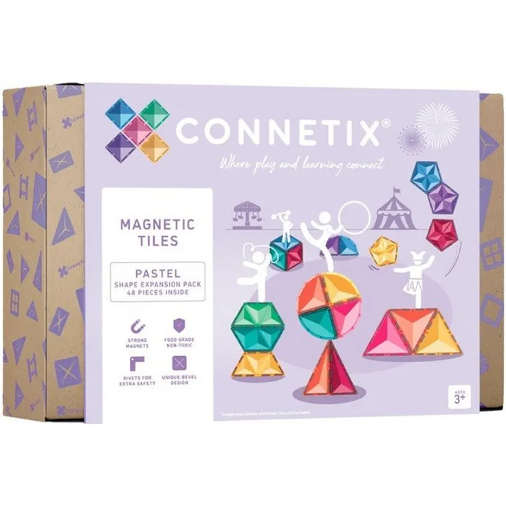 Connetix Pastel Shape Expansion Pack Magnetbausteine (Open Play, 48 Teile) - Pädagogisches Lernspiel in pastellfarbenen Formen, ab 3 Jahren