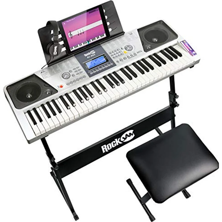 RockJam - RJ661-SK - Super Kit - 61 Tasten LCD Elektronisches Unterrichts-Keyboard mit Ständer, Hocker und Kopfhörer – Bild 2