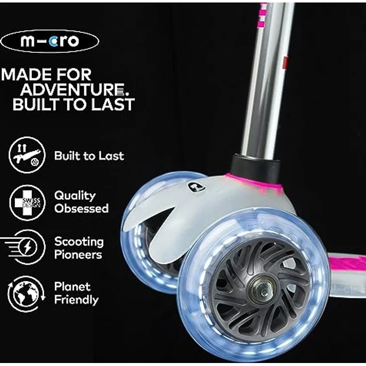 MICRO Mini micro Deluxe Flux LED | Das ORIGINAL | Kinderroller ab 2 Jahren | Inklusive LED Rollen | Transparentes Design, Höhenverstellbar | Pink – Bild 5