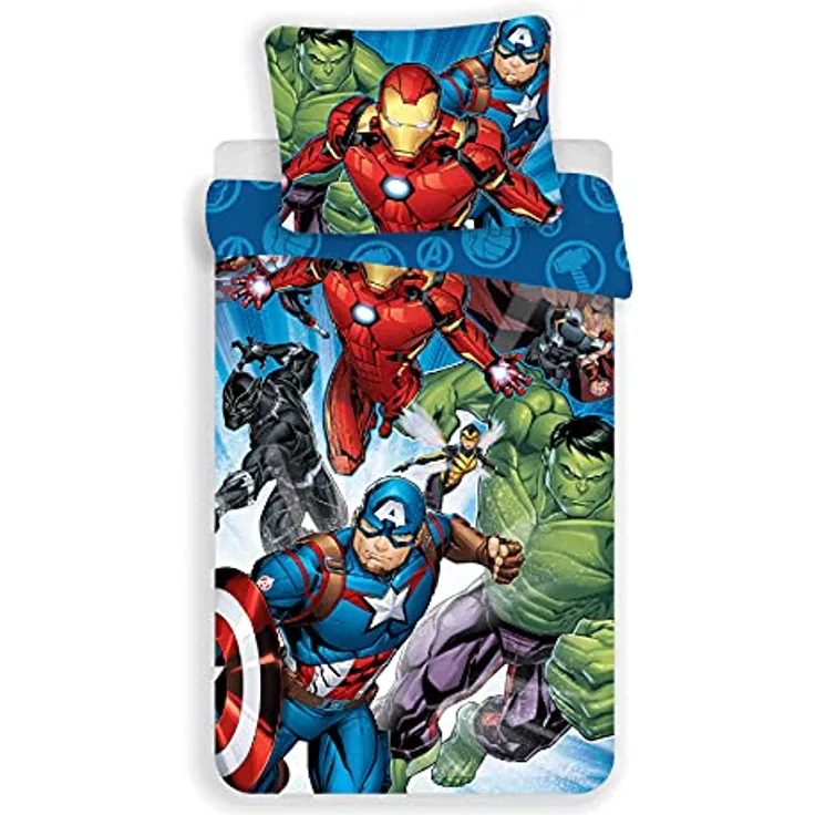Jerry Fabrics Marvel Avengers Bedding Set Duvet Cover 140 x 200 cm and one Pillowcase 70 x 90 cm, 100% Cotton, Breathable and Hypoallergenic, Heroic Age Design, Multi-colored