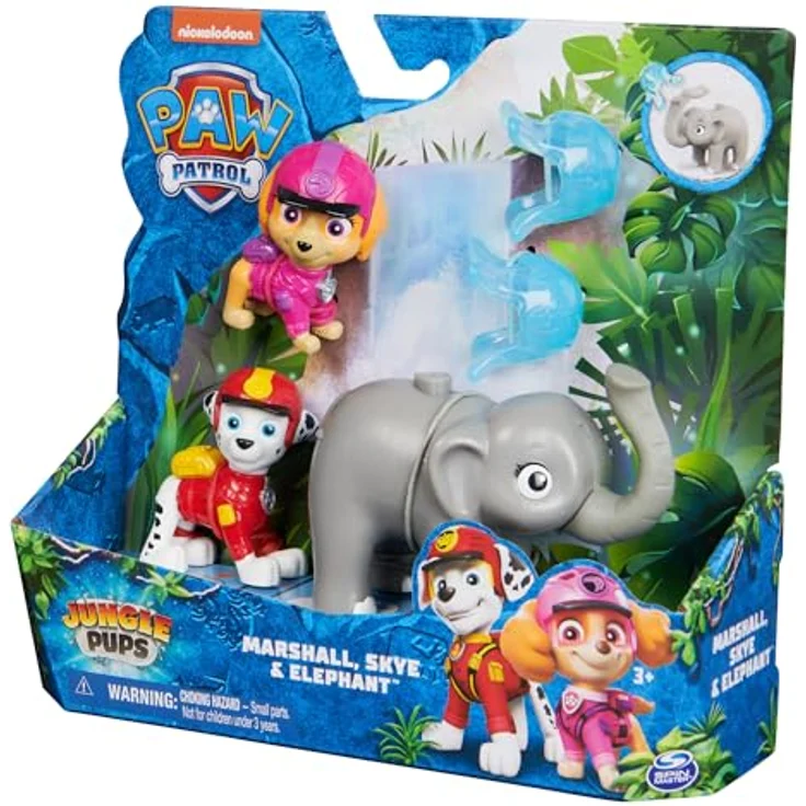 Spin Master Paw Patrol Dschungel Figurenset, 3-teilig mit 2 Welpenfiguren und Dschungeltier, pegboardable – Bild 3