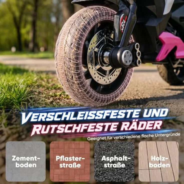 HOMCOM Elektro Kindermotorrad, rosa, mit Musik, Scheinwerfer, Vorwärts- und Rückwärtsfahrt, für 3-5 Jahre – Bild 5