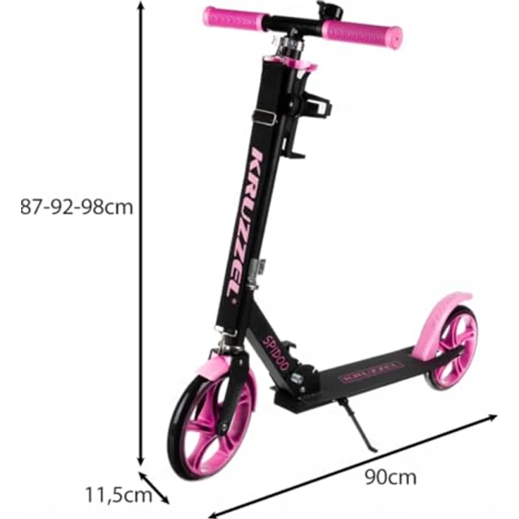 KRUZZEL Klappbarer Scooter für Kinder, Höhenverstellbar 87–98 cm, 200 mm Räder, Rosa, Aluminiumrahmen, mit Fußbremse und Flaschenhalter – Bild 2