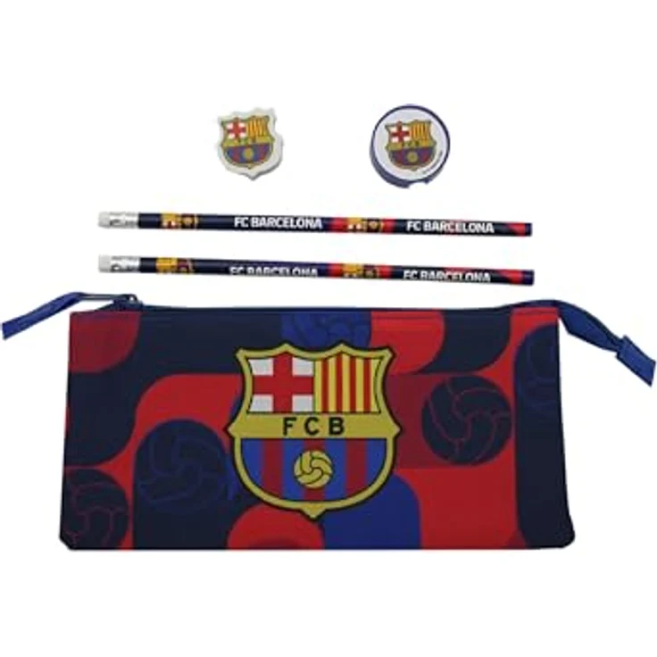 FC Barcelona Dreifach Federmäppchen, 3 Fächer mit Reißverschluss, ideal für Schule und Büro – Bild 2