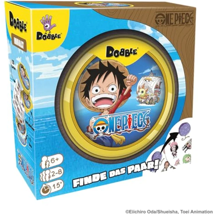 Asmodee Dobble One Piece, Familienspiel für 2-8 Spieler ab 6 Jahren, schnelles Reaktionsspiel mit 15 Minuten Spielzeit, mehrsprachige Metalldose – Bild 2