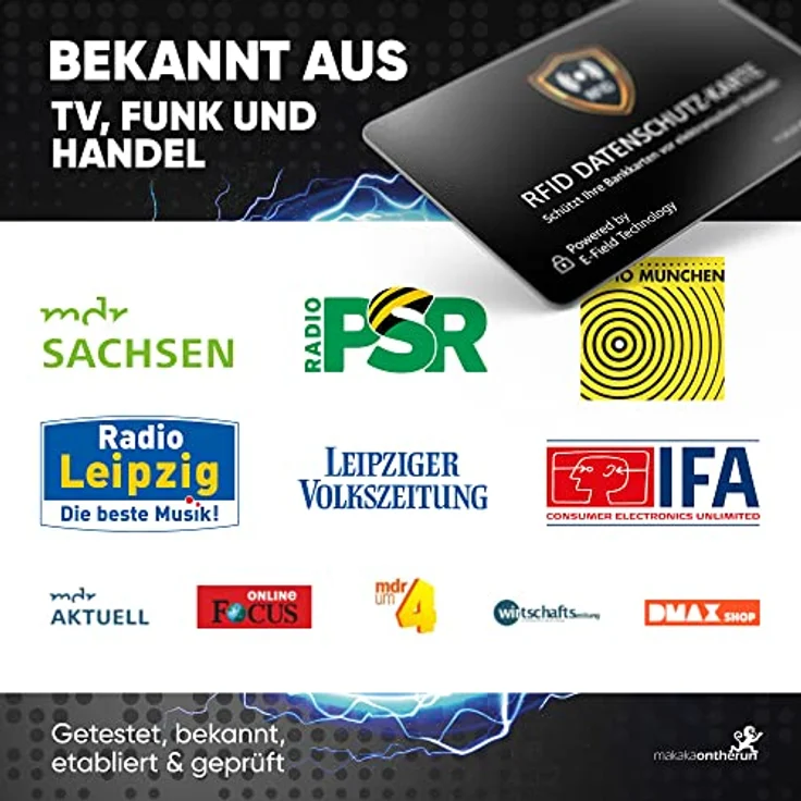 MakakaOnTheRun 2X RFID Blocker Karte (3fach geprüft: DEKRA + EMV + HF Labor) - 360° Schutzkarte für Geldbörse - NFC Blocker Karte - Schutzkarte gegen Datenklau - RFID Blocker Card – Bild 4